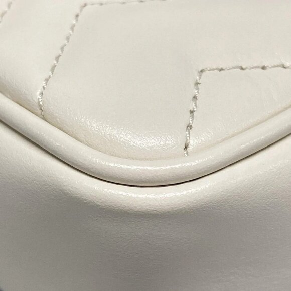 Auth GUCCI GG Marmont Quilted Leather Super Mini Bag 476433 Cream Lambskin - Picture 4 of 16